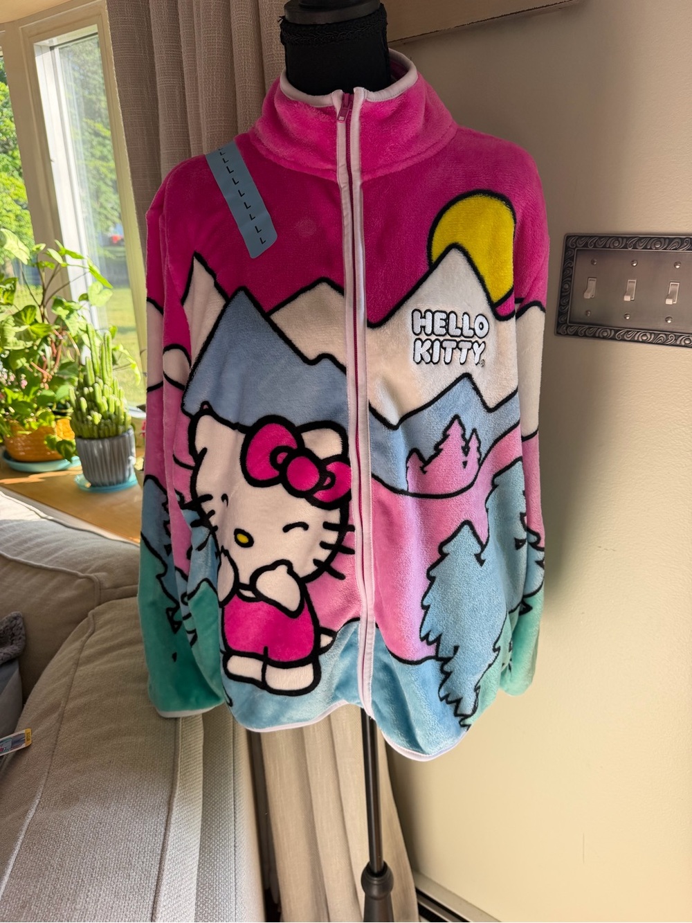 Hello Kitty Bright Pink Plush Zip Jacket Super Soft